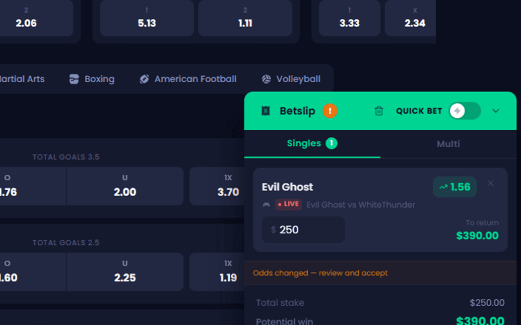 Betslip with a live pick, stake and potential win